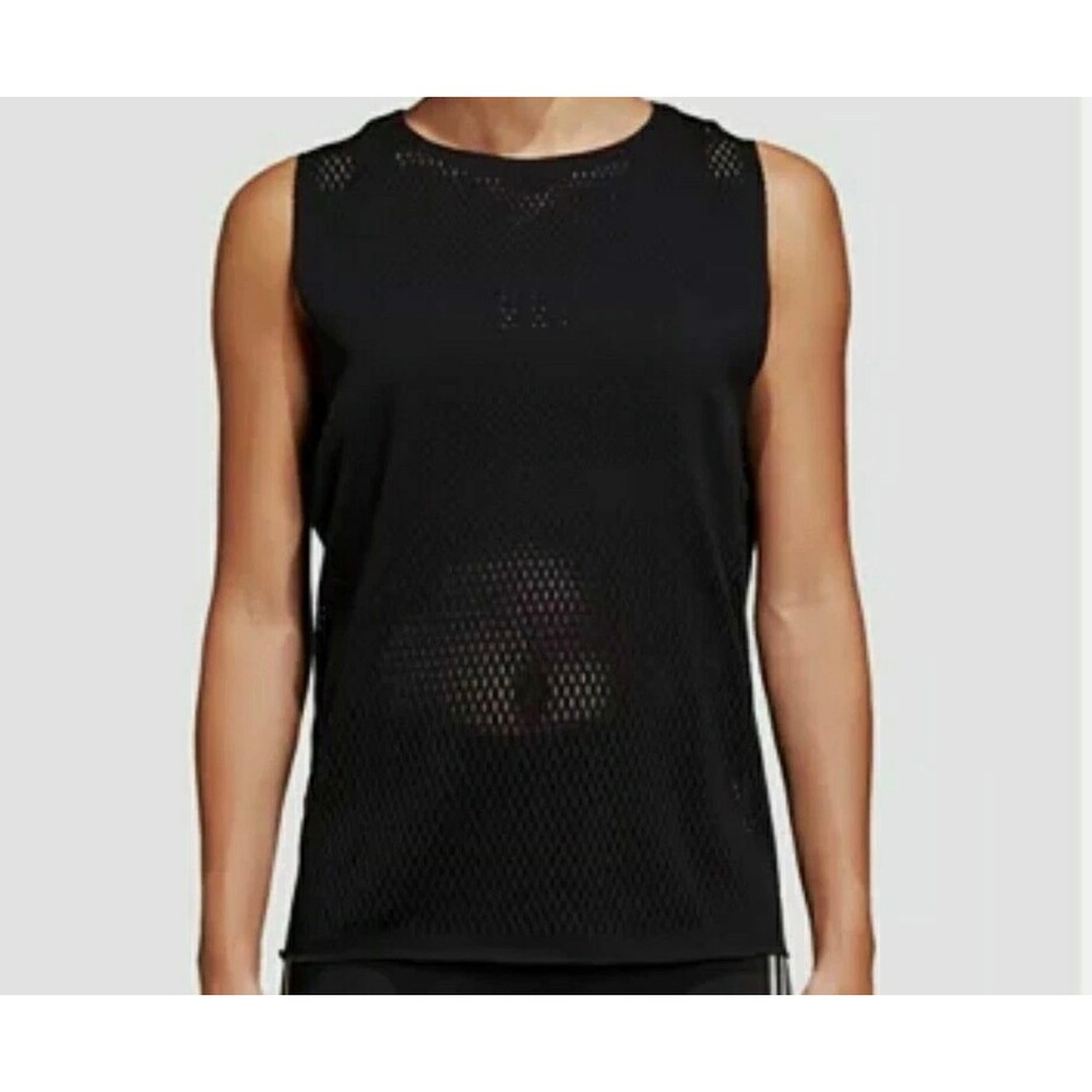 Adidas Seamless Warp Knit Workout Top Black Open Mesh Tank Shirt Womens Large